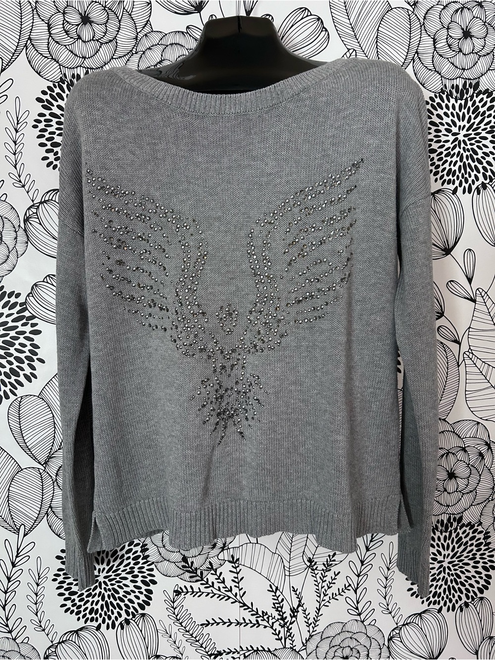Dynamite Embellished Angel Wings Grey Sweater